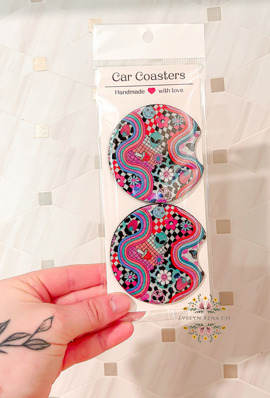 Groovy car coaster set